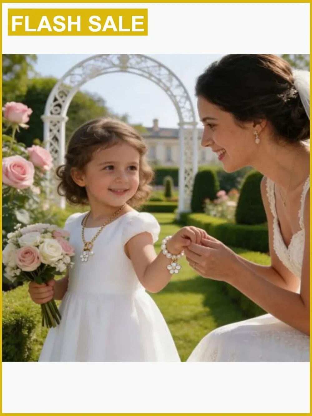 Flower Girl Proposal Gift Pearl Necklace & Bracelet Set Adjustable
